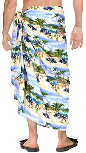 HAPPY BAY Men's Swim Bath Trunk Swimsuit Regular Surfing Swimwear Summer Sarong Long Pareo Beach Wrap One Size Tidal Wave3