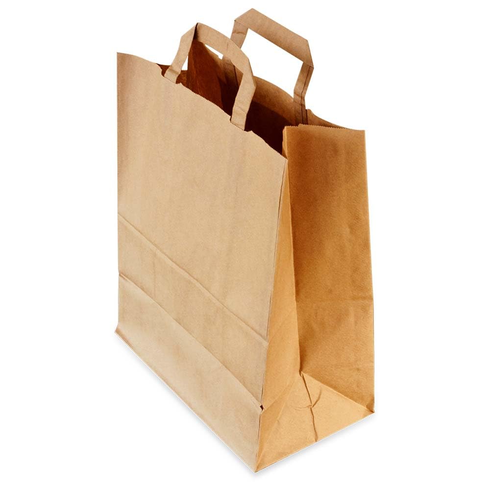 250 Sacs de course en papier kraft 22x10x28 cm couleur brun poignées plates