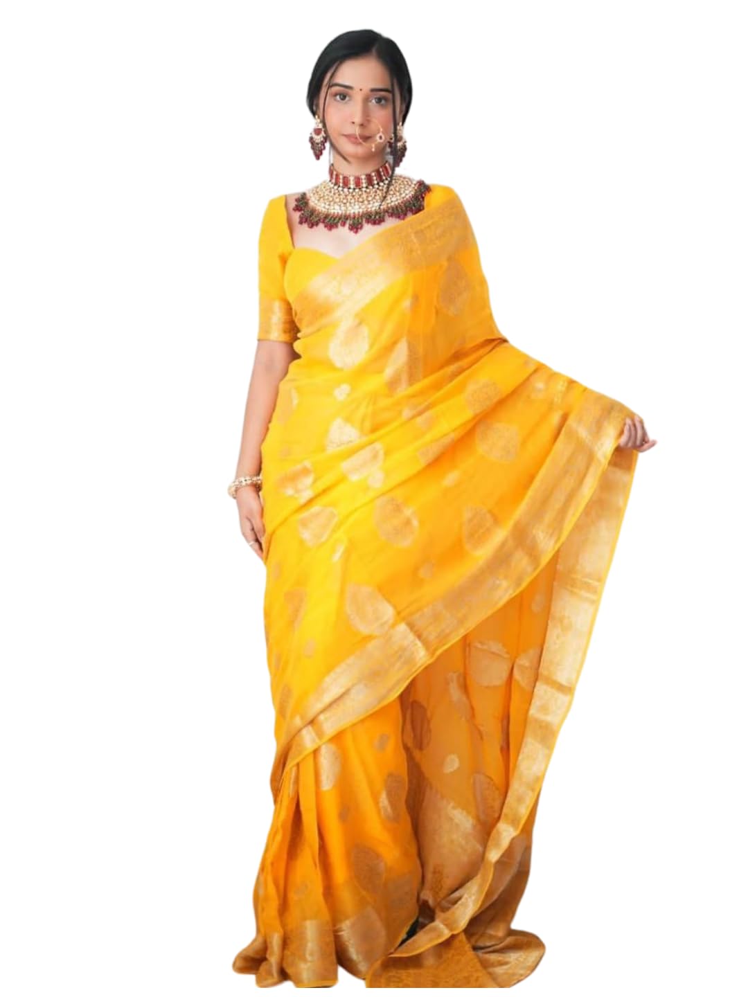 Shiv TextilesWomen's Jacquard Georgette Saree