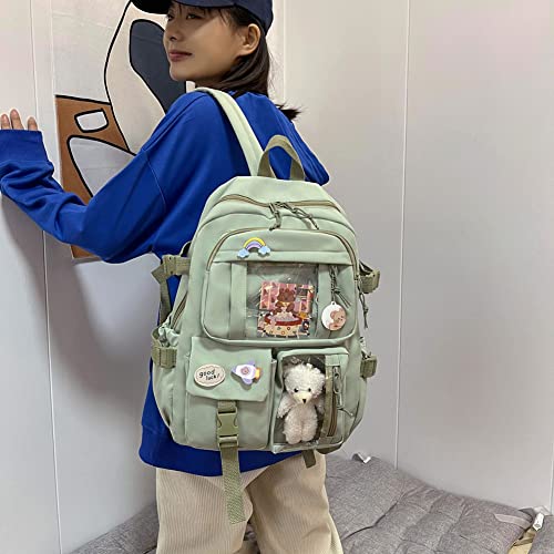 XIGUL Mochila feminina de nylon com vários bolsos, bolsa escolar Kawaii, para viagem, estudante, Ver