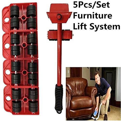 Image of Heavy Furniture Mover Lifter Shifting Tool Set with 4 Roller Pads, 360 Rotating Furniture Moving Wheels, Lever Lifter for Sofa, Bed, Wardrobe, Cabinet, Refrigerator, Washing Machine & Home
