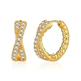 CHARIFIN Pendientes para mujer, antialérgicos, con forma de cruz pequeña, chapados en oro de 18 quilates, con hebilla, para cartílago, circonita cúbica de cobre, circonita cúbica