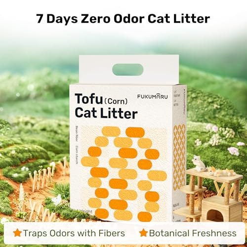 Image of FUKUMARU Tofu Cat Litter - Natural Lightweight Bean Dregs & Corn Starch Cat Litter Pellets, 99.9% Dust Free Quick Clumping, Effective Odor Control, Flushable, Low Tracking, 32lb (8lb x 4 Bags)