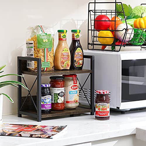 Giikin Countertop Shelf Organizer, 2 Tier Kitchen Spice Rack Organizer For Countertop, Wood Coffee Counter Shelf Organizer For Home (Rustic Brown) #TOP1