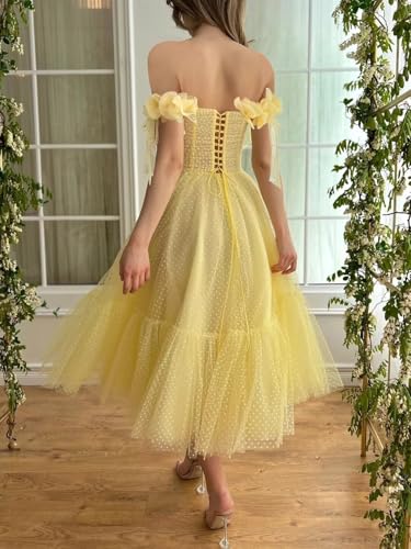 Dotted Tulle Off Shoulder Prom Dress for Women Sweetheart Midi Puffy Formal Party Gowns3