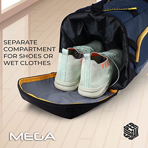 Image of SUPERBAK Polyester Mega 33 Ltrs Hybrid Travel Duffle Cum Backpack (Navy-Yellow) for Gym, Sports, Travel (Dufmega000112)