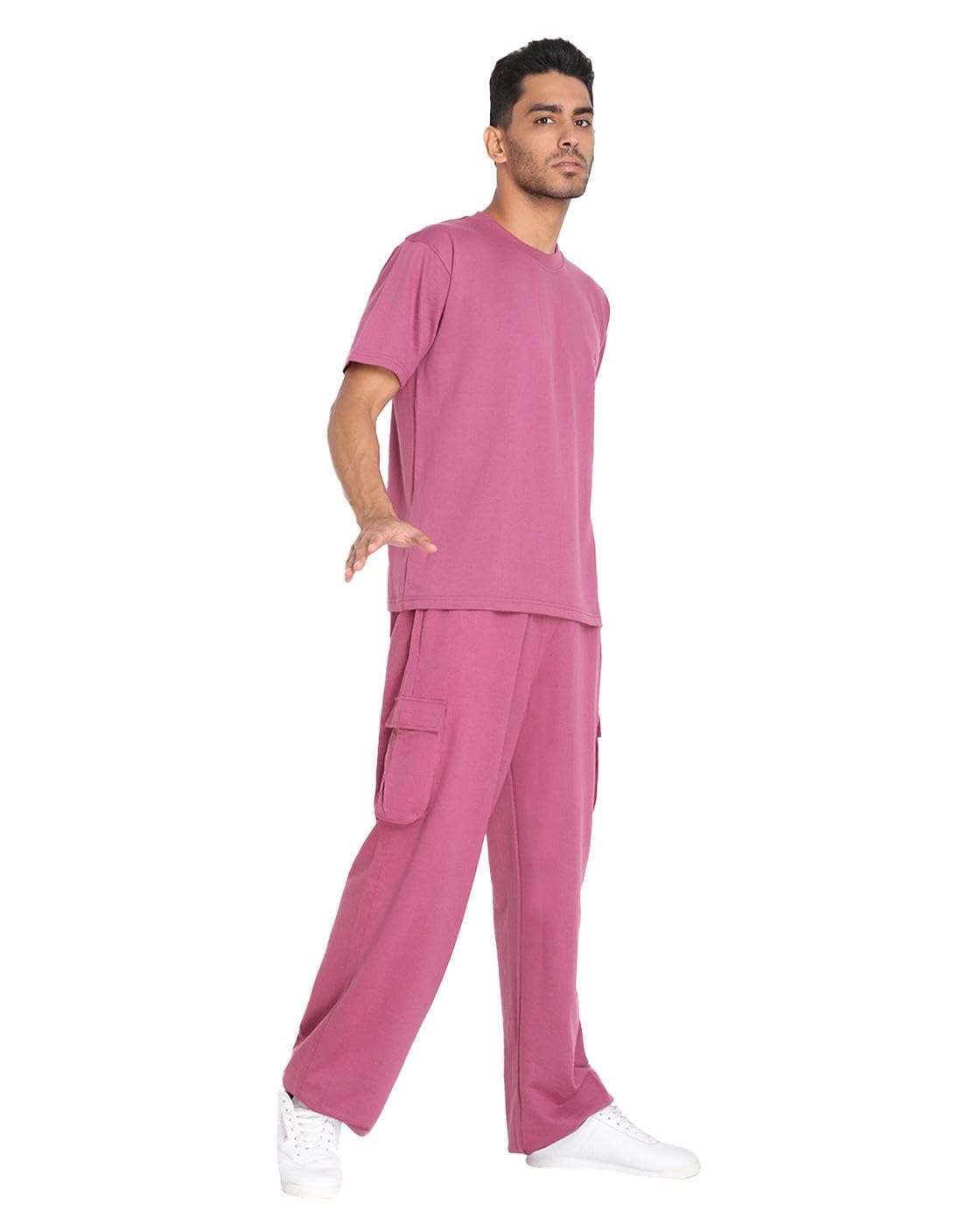 CHKOKKO Men Solid Casual Summer Wear Coords Stylish Cord Set Half Sleeves Latest Track Suit Round Neck Western Sports Suit Track Pant And T-Shirt Set Slategrey Xl 2