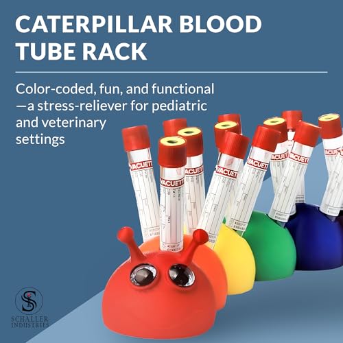 Image of S I Schaller Industries Rainbow Caterpillar Test Tube Holder, 16mm - Veterinary Blood Test Tube Rack, Holds 15 Vials, Compact Fun Design Organizer for Pediatric and Veterinary Use