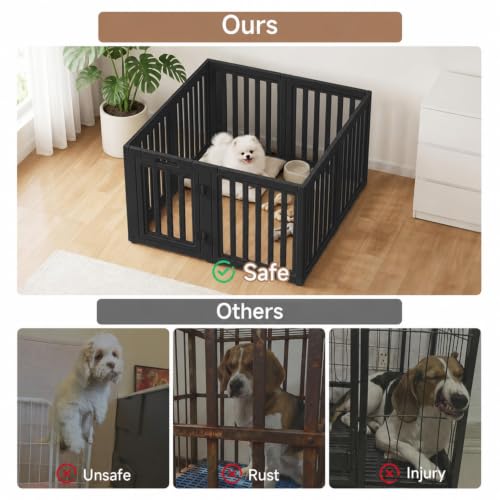 Image of EVERFRONT Dog Playpen with Door - Dog Pen Indoor - Easy Assemble Dog Play Pen - Puppy Playpen, Cat Playpen, Small Animal Playpen, Dog Play Pen Indoors (Black, 24 inch, 12 Panels)