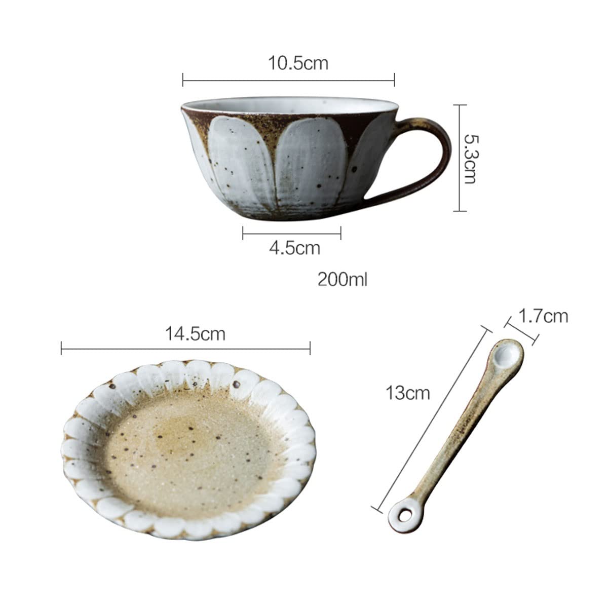 Ręcznie robiony zestaw filiżanek i spodków Daisy Japoński styl szorstki ceramiczny kubek latte z łyżką, porcelanowa filiżanka do herbaty na mleko popołudniową herbatę czarna herbata