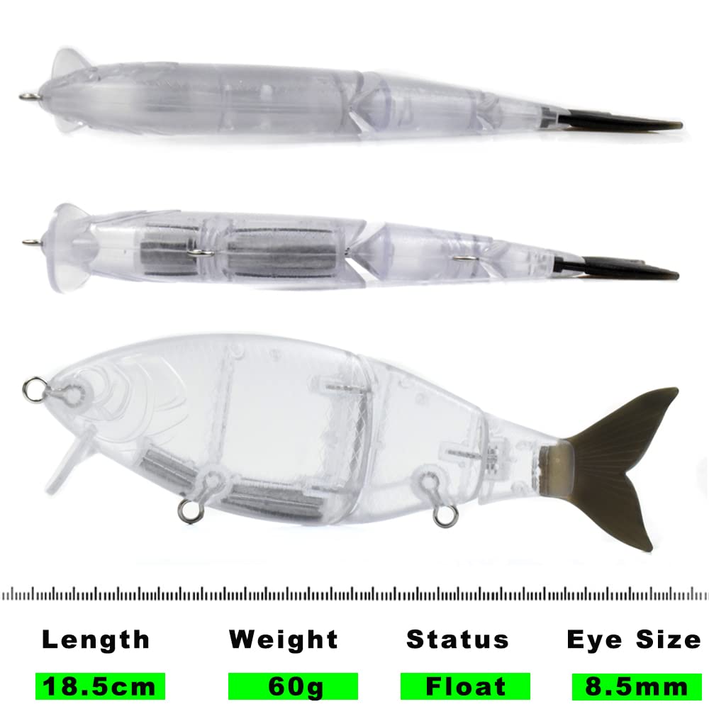 HUFFA Topwater Wobbler Swimbait Leurre De Pêche 18.5 cm 60g 3 Segment Non Peint Articulé Appât Blanc Shad Flotteur Métal Lien Doux Queue