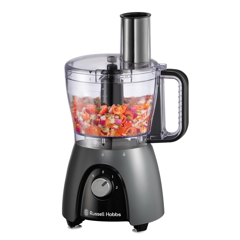 Russell Hobbs Procesador de alimentos, batidora/picadora/molinillo/cortador de verduras en rodajas, con jarra, amasa, cortar en rodajas, pica y ralla, 900 W max, Desire Matte Charcoal 27111-56