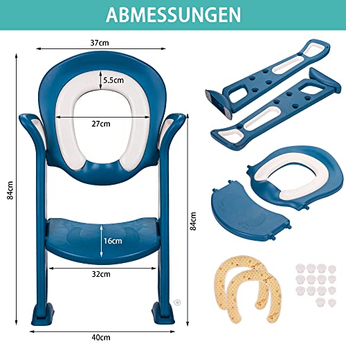 Toilettentrainer mit Treppe Extra 2x kostenlose Baumwollaufsätze | WC-Aufsatz für Kleinkinder Töpfchentrainer | Rutschfest Stabil Klappbar & Höhenverstellbar | Für 2-7-Jährige (Türkis) - Image 3