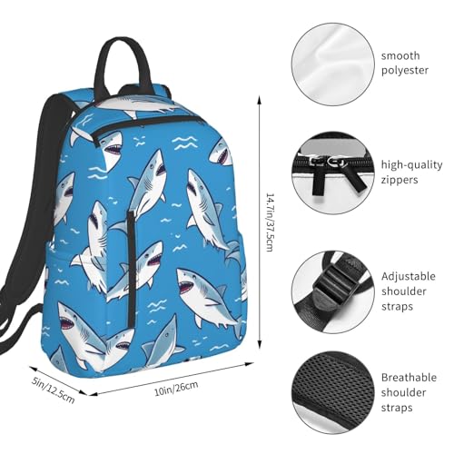 Travel Backpack Bookbag Satchel, Stylish and Functional Daypacks, Cool Blue Shark Daypack Rucksack4