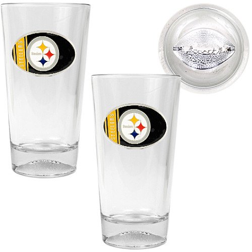 Great American Products NFL Two Piece Pint Ale Glass Set with Football Bottom - Oval Logo