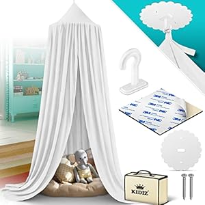 KIDIZ® Baldachin Kinderzimmer Betthimmel babybett für Schlafzimmer Inkl. Aufbewahrungstasche | ohne Bohren | Saumlänge ca. 270cm | Moskitonetz Insektenschutz Moskitonetz Kinder Spielzelte Weiß