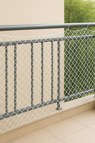 Image of AMZ Nylon Net for Balcony & Terrace Railing | Stair Railing Net | Heavy-Duty Child & Pet Safety Net | UV Resistant Nylon Mesh | Indoor & Outdoor Protection | White | 12PLY(1MM) (4ft x 10ft)