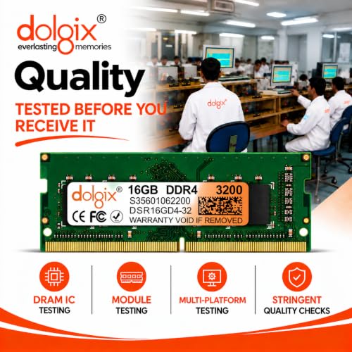 Image of Dolgix 16GB DDR4 3200MHz Laptop /Notebook RAM (Memory) SO-DIMM | PC4-25600 | Pin-260 | 1Rx8 Single Rank | CL-22 | 3 Year Warranty (Made in India)