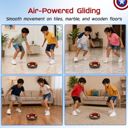 Image of Amazon Brand - Jam & Honey Smart Electronic Rechargeable Hover Air Ball Football Toy Avengers, USB Type-C, 3 Speed Modes, LED Light, Strong Body, Indoor Soccer, Safe for Boys & Girls