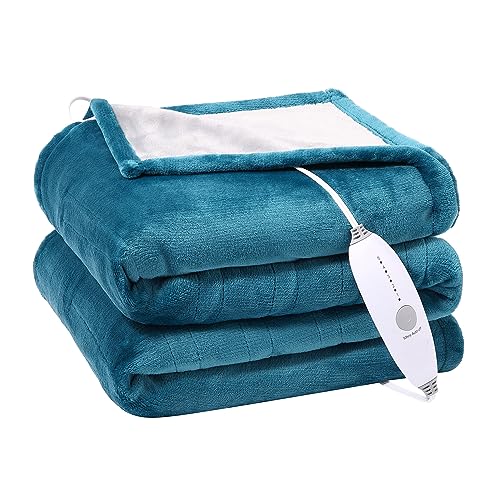 GAOMON Electric Heated Blanket Throw, Super Cozy Soft Flannel Heated Throw with 4 Fast Heating Levels & 10 Hours Auto Off, Machine Washable, ETL Certification, Home Office Use(Queen, Teal)
