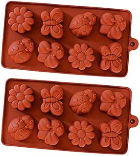ELEGANTTIN Silicone Moulds Non-Stick Chocolate Candy Mould Soap Baking Making Kit Set of 2 Forest Theme with Different Shapes Animals for Kids Biscuits Sweets Ice Cube, Brown (Y-090)