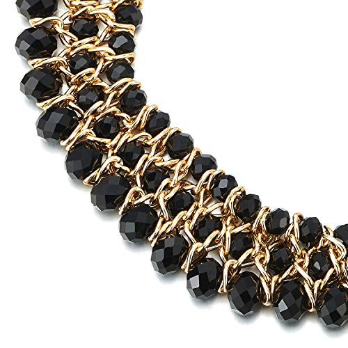 Statement Necklace Black Faceted Crystal Beads String 18K Gold-Plated Braided Chain Pendant2