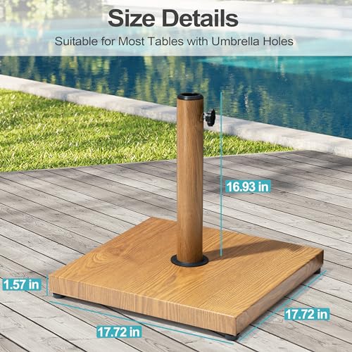 VredHom Patio Umbrella Base, 43lbs Outdoor Heavy Duty Square Concrete Stand Market Umbrella, Teak Brown