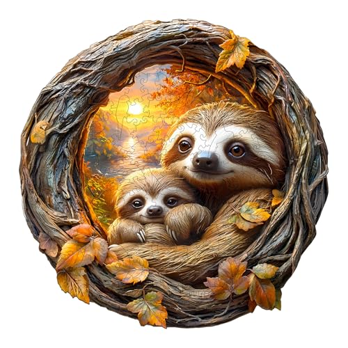 AEEKDOOK Wooden Puzzles for Adults - Parent-Child Sloth Wood Puzzles Adult - Unique Shape Wooden Jigsaw Puzzles for Adults - Birthday Gifts for Puzzle Lovers, Family (13.4 * 13.4in- 300 Pieces)