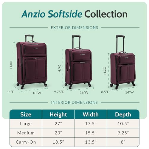Image of U.S. Traveler Anzio Softside Expandable Luggage with Spinner Wheels, Burgundy, 2-Piece Set (22 /30)
