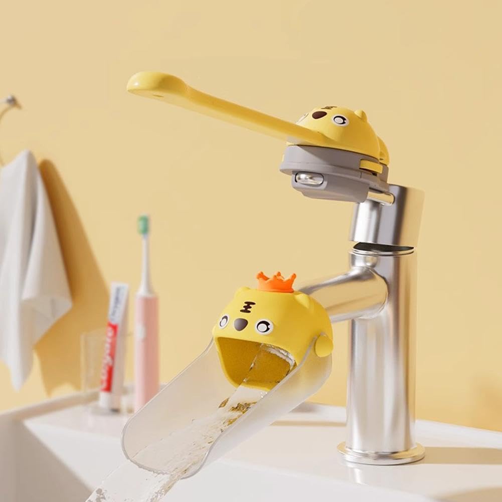 Generic Faucet Handle Extender Set for Kids Tap Handle and Nozzle Extender Childrens Sink Extender Faucet Animals Extender Hand Wash Helper for Bathroom (Yellow and White), one