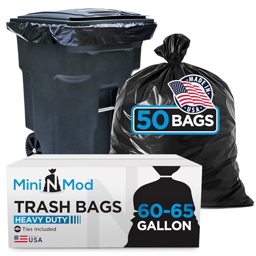 65 Gallon Trash Bags Heavy Duty | 50 Count with Ties | 64 Gallon Trash Bags for Toter | 60 Gallon Garbage Bag