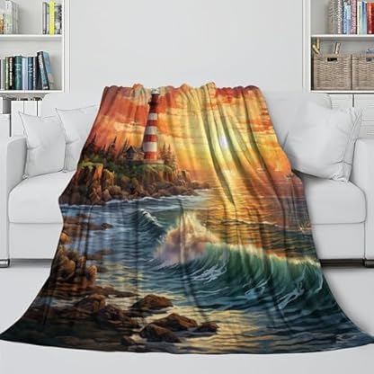 VFKLZCNYR Lighthouse Kinder-Decken für Jungen, Batikfärbung, gemütlich, weiche Flanell-Fleece-Decken, Geschenke für Sport-Fans, Erwachsene, 3D-Druck, Couch, Sofa-Decke, 180 x 200 cm – Bild 5