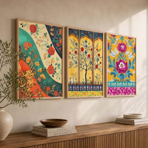 Image of kotart Madhubani Wall Decoration | Madhubani Art Painting With Frame For Living Room Bed Room Hotel Wall Decor Digital Reprint Set of 3 (20x30 Inch)