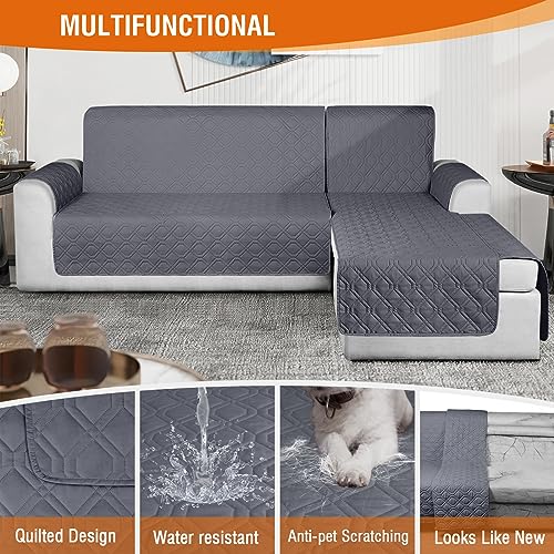 Image of VANSOFY Sectional Couch Covers 100% Waterproof L Shaped Sofa Slipcover 3pcs Reversible Chaise Lounge Cover for Sectional Sofa Furniture Protector Cover for Pets Dog Cat(Small, Dark Gray)