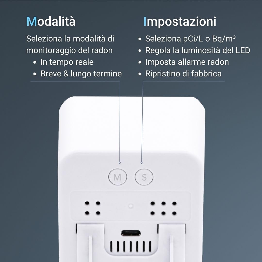 Ecosense EB100 EcoBlu, Rilevatore Radon domestico, Cattura & Visualizzazione Risultati Ogni 10 Minuti, Monitoraggio Continuo a Breve E Lungo Termine, Facile Da Usare