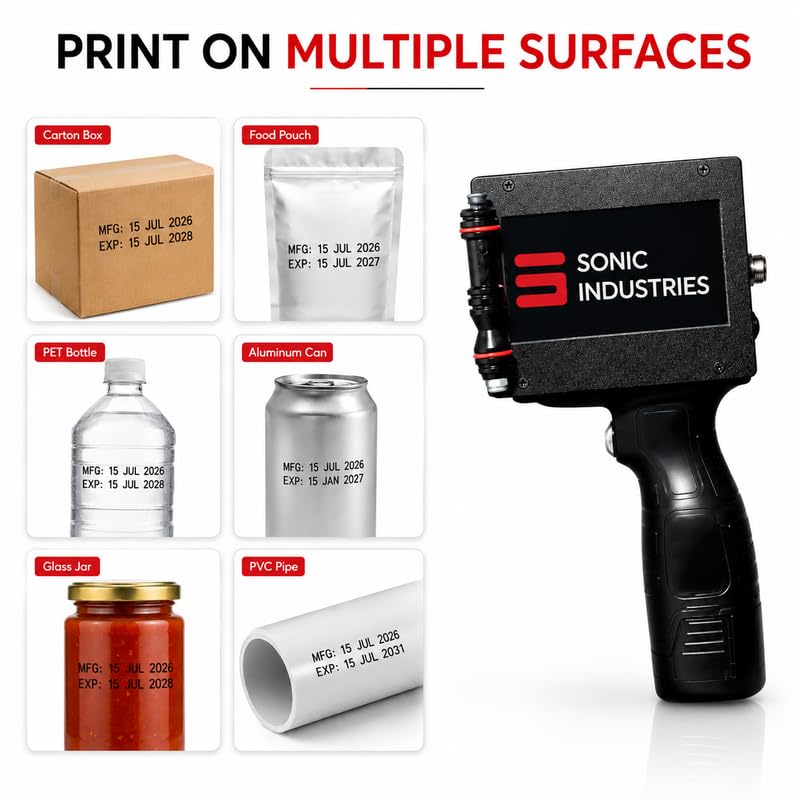 Image of SONIC INDUSTRIES Metal Body Handheld Thermal Inkjet Printer for MRP, Batch Code, Date, Expiry, Barcode & QR Code Printing