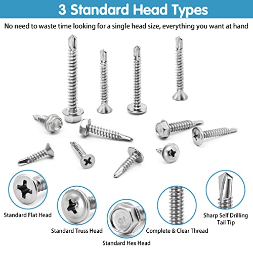SATANTECH 425pcs self tapping screws, juego de 425 tornillos autoperforantes de acero inoxidable miniatura 6