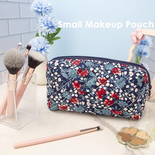 PAZIMIIK-Vintage-Quilted-Makeup-Bag-Cosmetic-Pouch-for-Brushes-Pencils-and-Travel-Make-Up-Accessories-for-Women-and-GirlsFloral-Navy-Blue