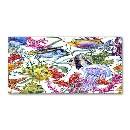 Crédence de cuisine 140x70cm en verre trempé fond de hotte motif récif corallien