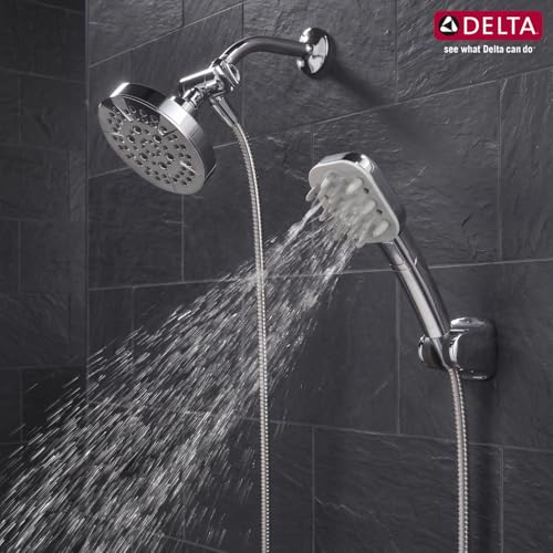 Image of Delta VersaCurl Detangling Handheld Shower Head Tool for Curly Hair with 3 Curl Defining Brush Inserts Included, Detangler Brush Hand Shower with Hose, Chrome 74B430