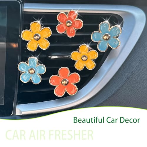 Image of ORIESSE 6pcs Car Air Freshener Vent Clips, Daisy Flower Air Diffuser - Blue, Orange, Yellow - Refillable 3.3cm /3cm Car Accessories for Women