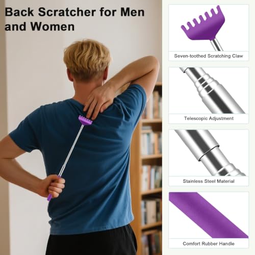 Image of HOFASON Back Scratcher 6 Pack, Stocking Stuffers for Men Adults Women Teens | Christmas Small Bulk Gifts for Men Women Teens, White Elephant Gag Birthday Gifts, Party Favors Prizes for Adults (Purple)
