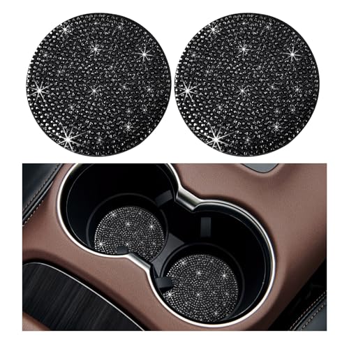 Image of Ziciner 2PCS Bling Car Cup Holder Coaster, 2.73 Inch Anti-Slip Cup Insert Coasters, Crystal Rhinestone Auto Drink Cup Mat, Universal Interior Decor Car Accessories for Women Girls (Black)