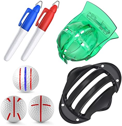 Vibit 4 PCS Golf Ball Liner Template Linear Alignment Kit for Putt Ball Marking Tools with 2 Golf Ball Line Drawing Marking Stencils and 2 Colorful Marker Pens