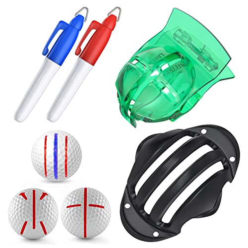 Vibit 4 Pcs Golf Ball Liner Template Linear Alignment Kit For Putt Ball Marking Tools With 2 Golf Ball Line Drawing Marking Stencils And 2 Colorful Marker Pens #TOP2