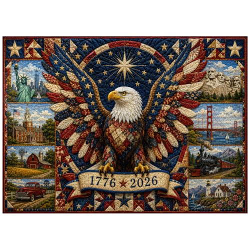MyPuzzle 250th Anniversary - American Bald Eagle Heritage Quilt - Premium 300 Piece Jigsaw Puzzle for Adults