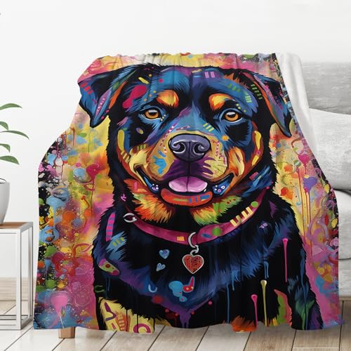 ALIFAFA Rottweiler Blanket Gifts, Cute Colorful Splash Rottweiler Dog Throw Blanket, Rottweiler Gifts for Men Women Kids, Rottweiler Lovers Gifts, Cozy Plush Rottweiler Accessories,60"x50" - Image 3