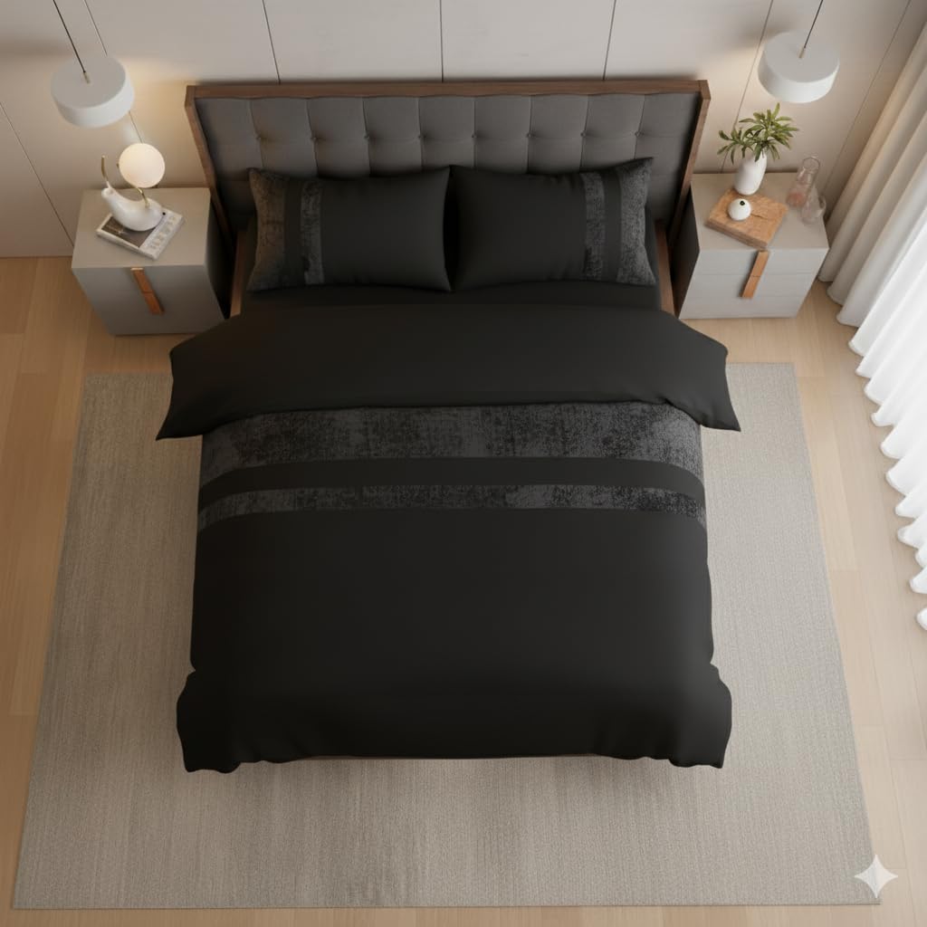 Housebloom Black Duvet Cover Sets - Luxury Crushed Velvet Panel Band Duvet Cover Sets With Pillow Case Bedding Set – Crush Velvet King Duvet Set