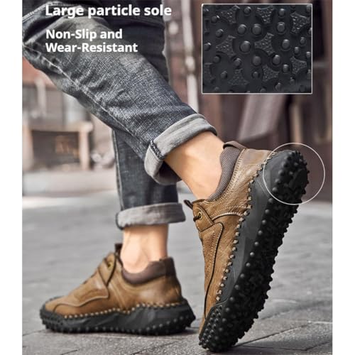 Cushygait Boots Men,Men's Casual Leather Handmade Non-Slip Arch Support Sneakers,Outdoor Waterproof Anti-Slip Wide Toe Work Shoes3