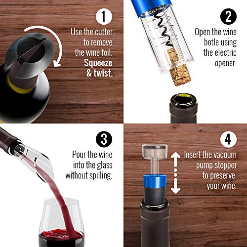 Rechargeable Electric Wine Opener Set – Automatic Wine Opener Electric Corkscrew, Rechargeable Wine Opener & Cordless Electric Wine Bottle Opener W/Foil Cutter, Vacuum Stopper & Aerator, Wine Gift Set #TOP3